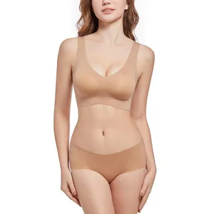 Hot Sale  BH Girl Wireless Soft Push-up One-Piece Latex Bonded Bra CustomLogo Jelly Bras Bikini Suit BH Seamless Bra Panties