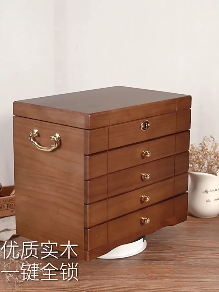 Solid Wooden Jewelry Box Makeup And Organizer Women Ring Storage With 2