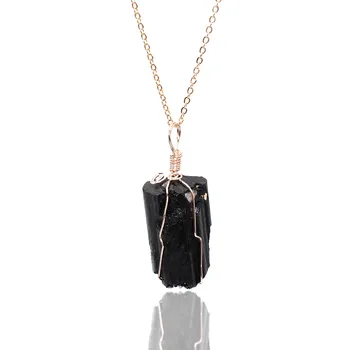 Spot Wholesale Hand-made Metal Winding Black Tourmaline Necklace Pendant