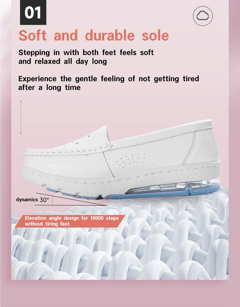 Hospital Nurse White Leather Shoes with Soft Soled and Breathable Design Fashionable Accessory