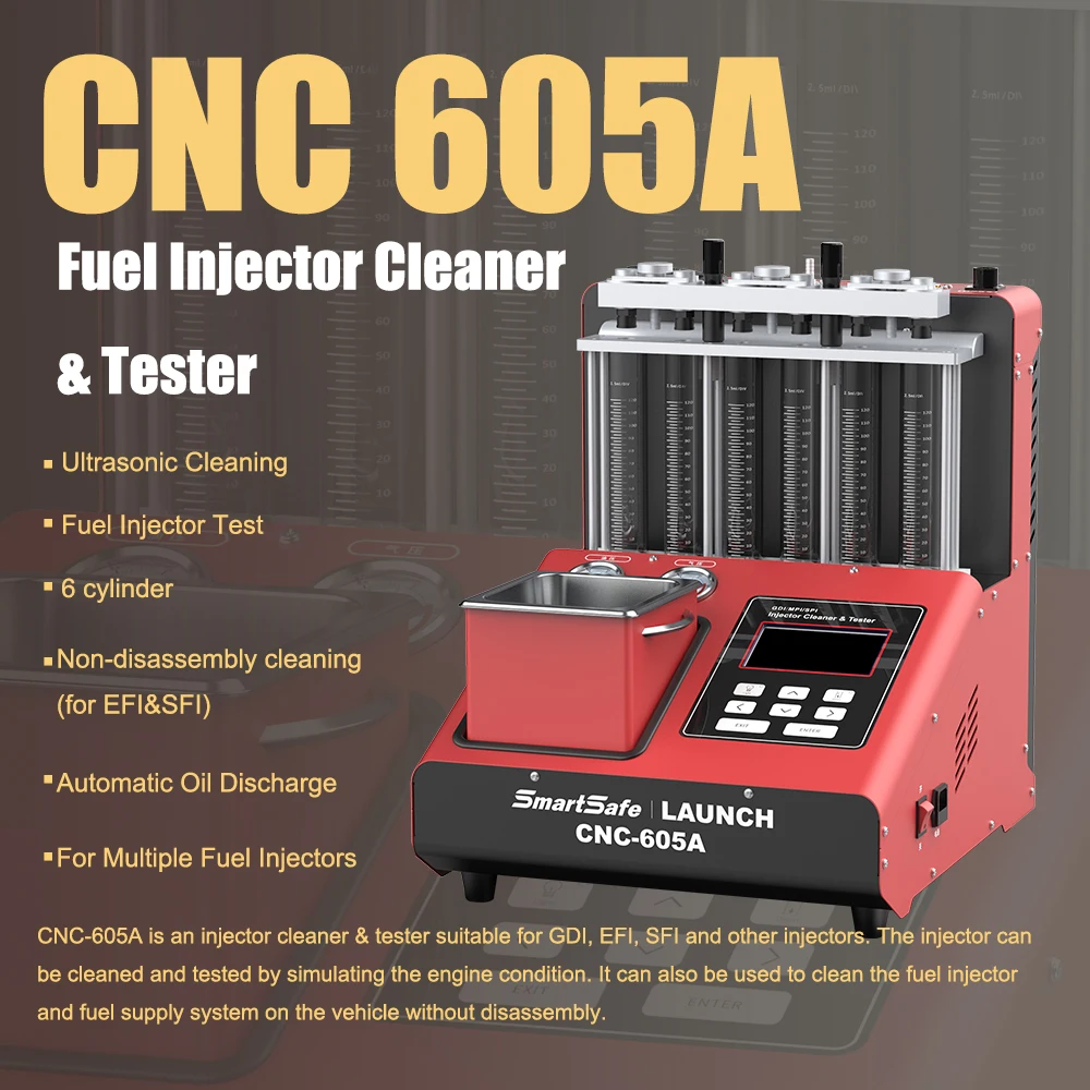 Vehicle Tools Launch CNC 605A Fuel Injector Cleaning Machine for GDI 6 Cylinder Injector Cleaner and Tester