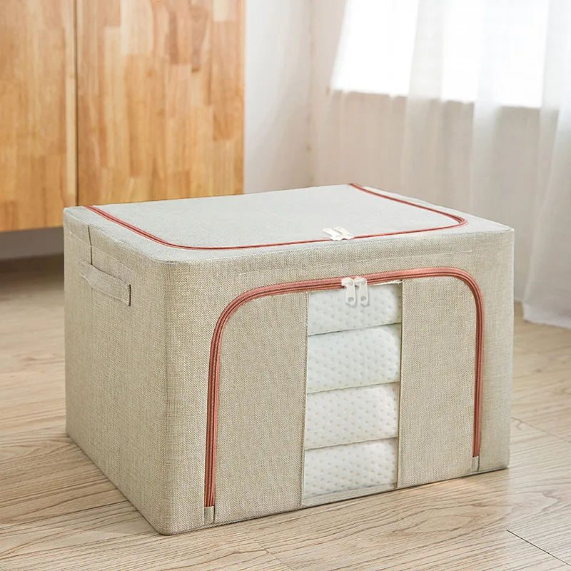 Clothes Storage Bins Box - Foldable Stackable Container Organizer Set with Clear Window & Carry Handles & Metal Frame