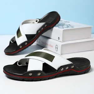 High Quality Men's Beach Slippers Summer Causal Leather Slipper One-Character Non-Slip Soft Outdoor Cool Sporty Sandals for Men