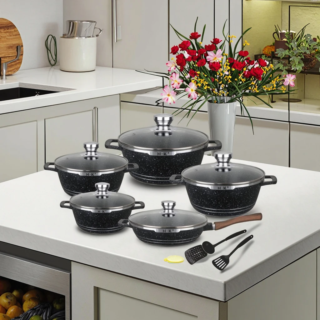 16 Pieces Cookware Set Non Stick Coating Kitchenware Set Aluminium Cooking Pots Cookware Die Cast Aluminium Metal Aluminum