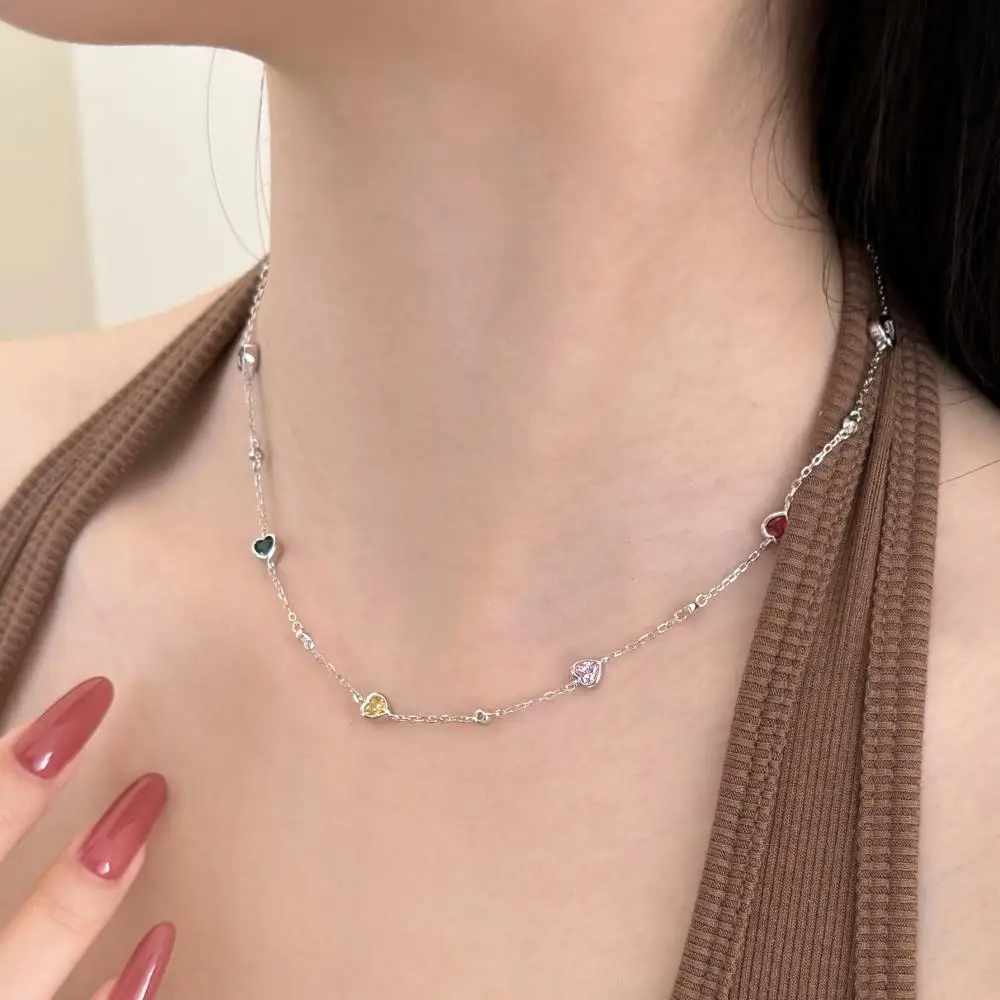 KAKODIY Four Hearts Zircon Women's Elegant Charm Jewelry Chain 925 Sterling Silver Boutique Necklace detail 9