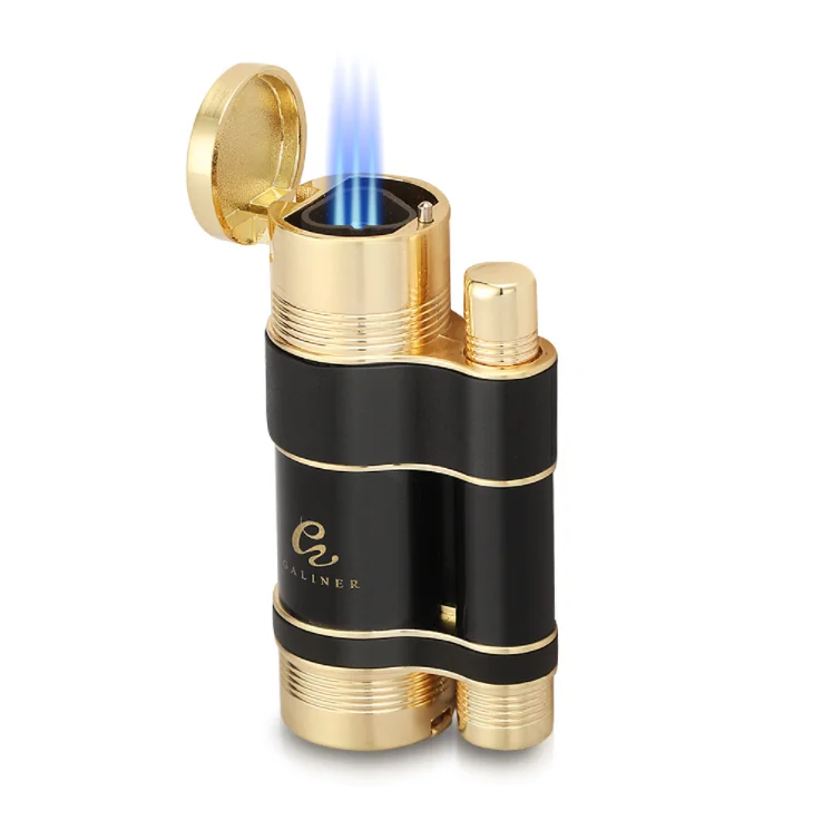 Encendedor De Cigarrillos Triples Con Cortador De Cigarros,Encendedor De  Lujo Vintage Más Fuerte,Con Función Múltiple,Creativo,Venta Al Por Mayor -  Buy Creativo Triple Fuego Encendedor De Cigarros Con Cortador De Puros  Vintage De