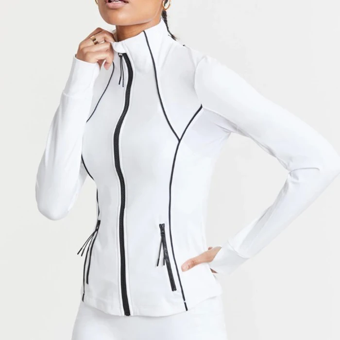 Cool style plain women slim fit tight long sleeve gym tops custom fitness sports outwear yoga zipper jackets