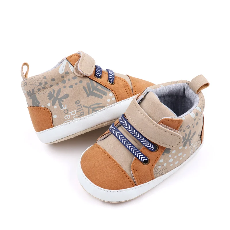 Patchwork Color Printing Decorative Baby Boys High-Top Soft-Sole Shoes for Walking supplier
