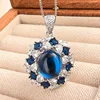 Blue pointed crystal chalcedony pendant with chain
