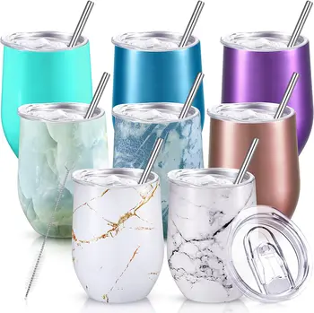 2023 hot Seller 12OZ Stainless Steel Vacuum Insulated Wine Tumbler Cups heat sublimation egg shape beer mug Straw and lid