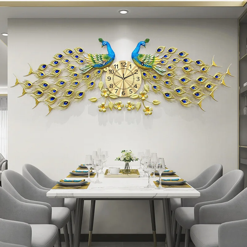Металлические настенные часы в европейском стиле с бриллиантами и павлином креативные современные для гостиной 3d кварцевые