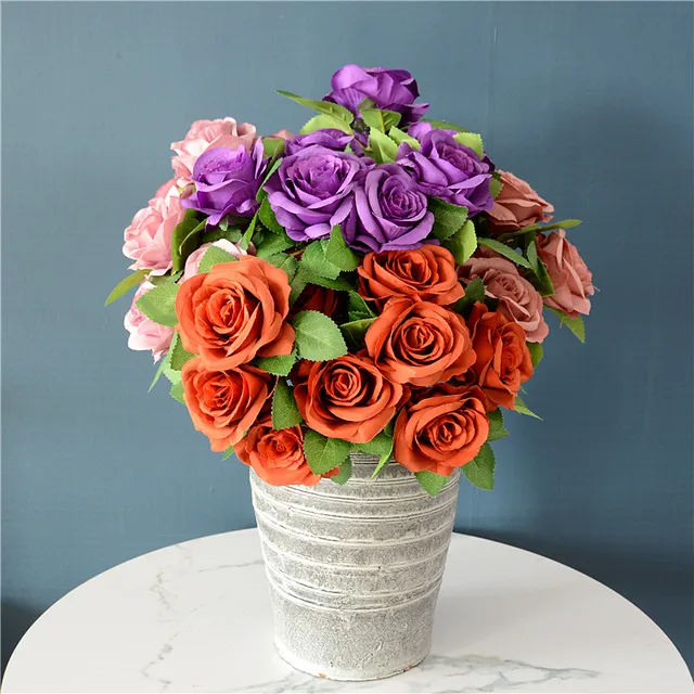 Fully Stocked Artificial Wedding Rose Bouquet Silk 10 Heads Rose Bridal Bouquet White Rose for Wedding Party Decoration