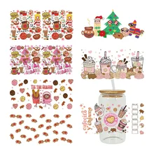 Wholesale Custom flower Design Size 16oz Glass Can Cup 16 oz Tumbler Christmas Festival UV DTF Sticker Cup Wrap Transfers