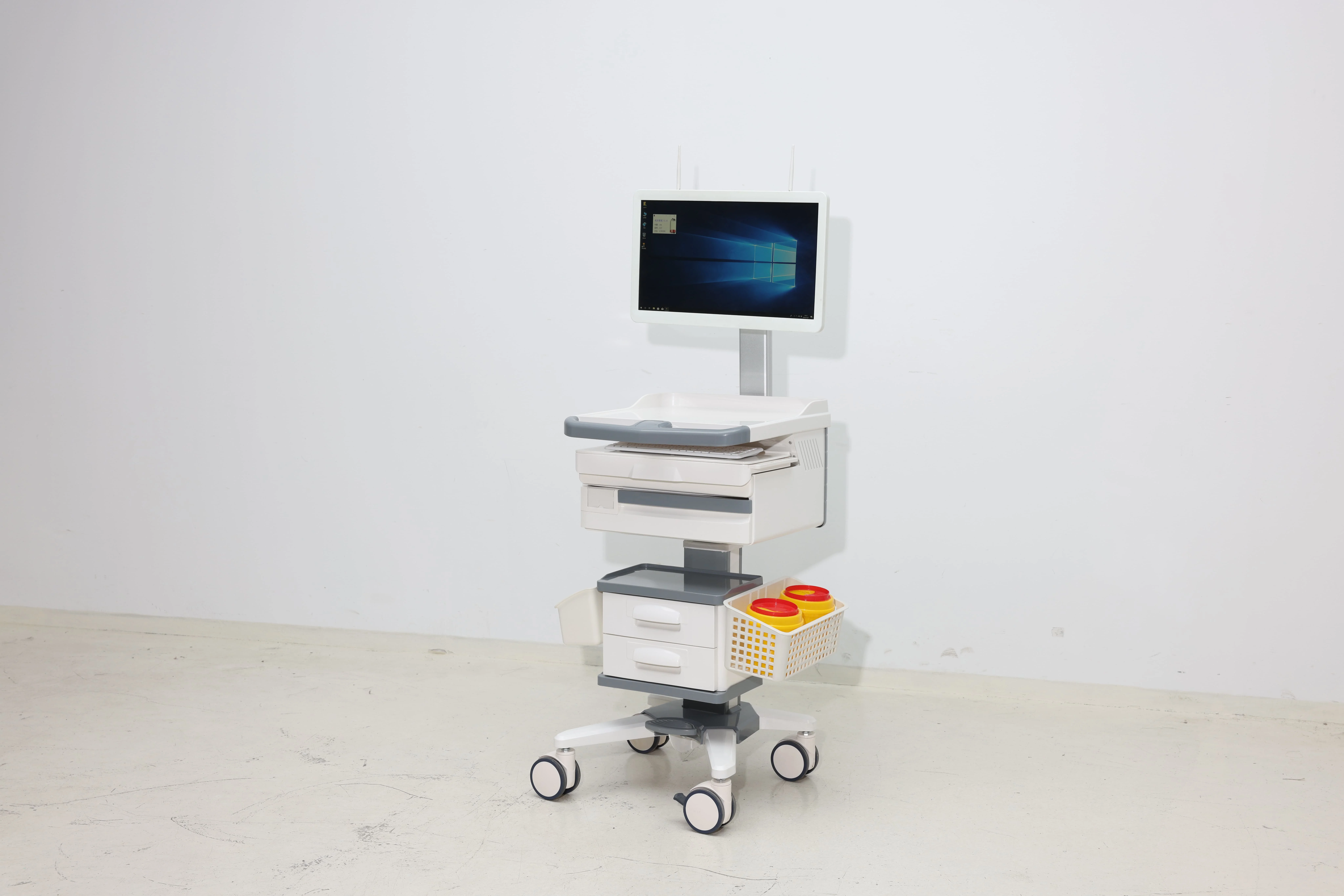 Robust ABS Hospital Hotel Use All-in-One Doctor Cart Tilt Display Mount Removable Side Baskets Brake Wheels CE ISO Certified 2