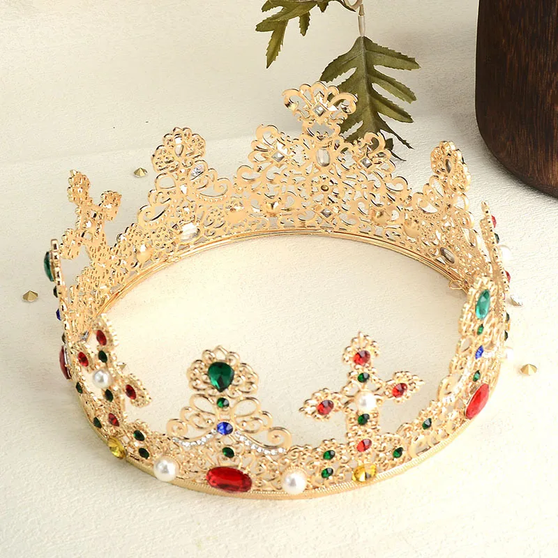 New Baroque Pearl and Crystal Bride Vintage Princess king Queen Gold Metal Headdress Grand Garden Crown