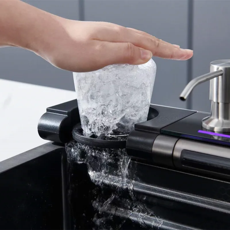 Multifunctional Smart Stainless Steel Nano Step Honeycomb Sink Kitchen Temperature Display Piano Key Waterfall Kitchen Sink Sets