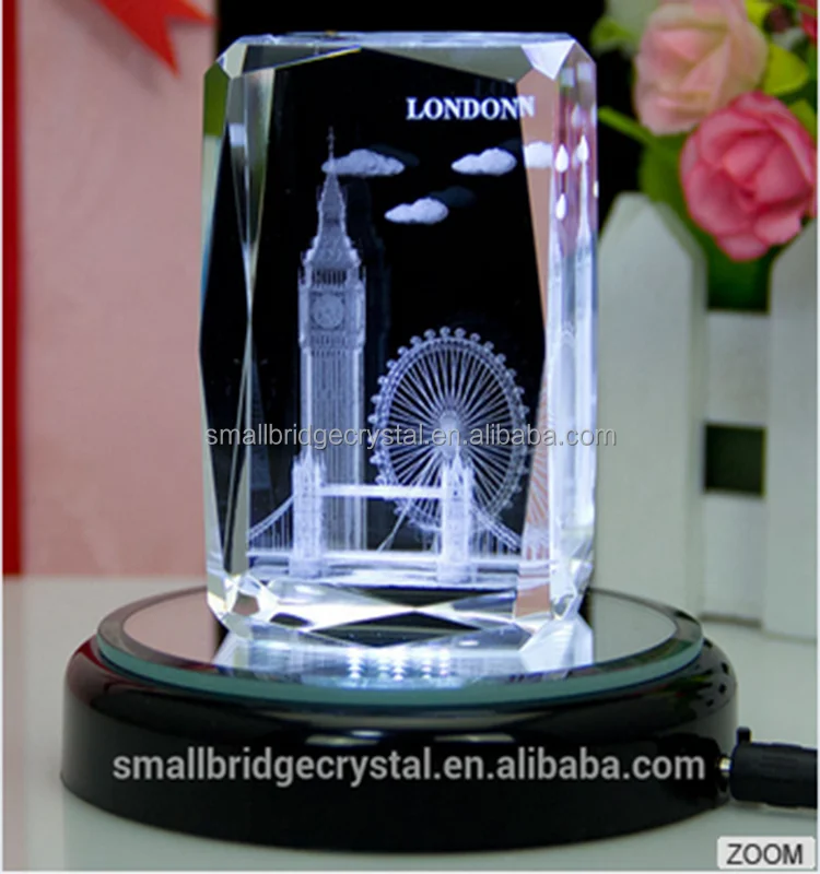 Customized Block K9 Model Carved Laser Engraved LED Light Base New Design London Souvenir Love Themed 3D Laser Crystal Gift supplier