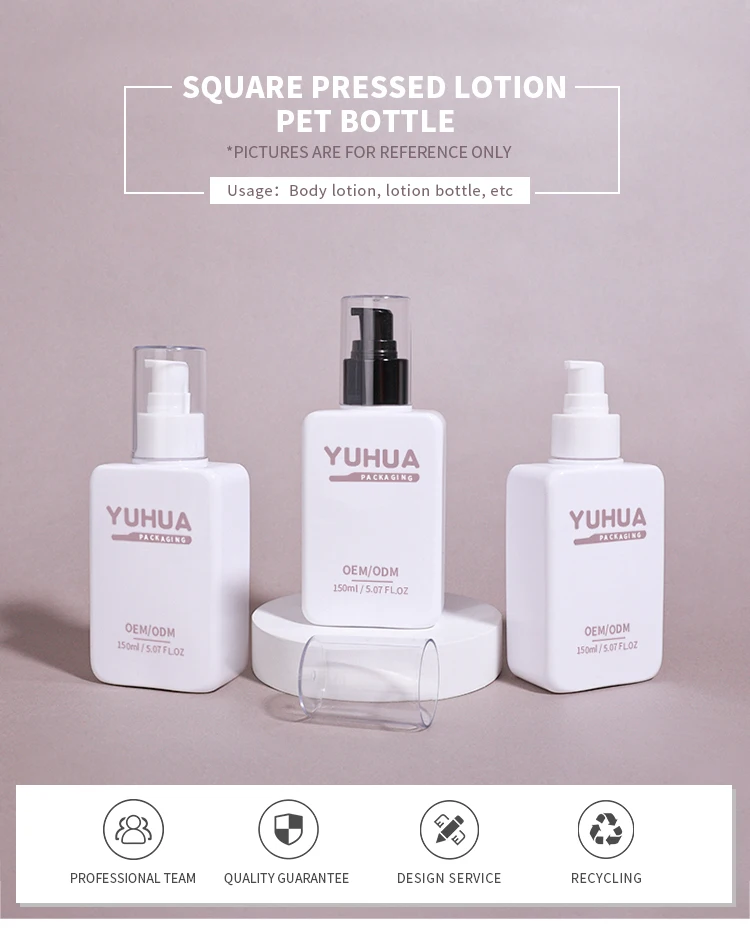150ml Flat Square PET Plastic Pump Bottle Customized for Shampoo and Lotion with MOQ 10,000PCS