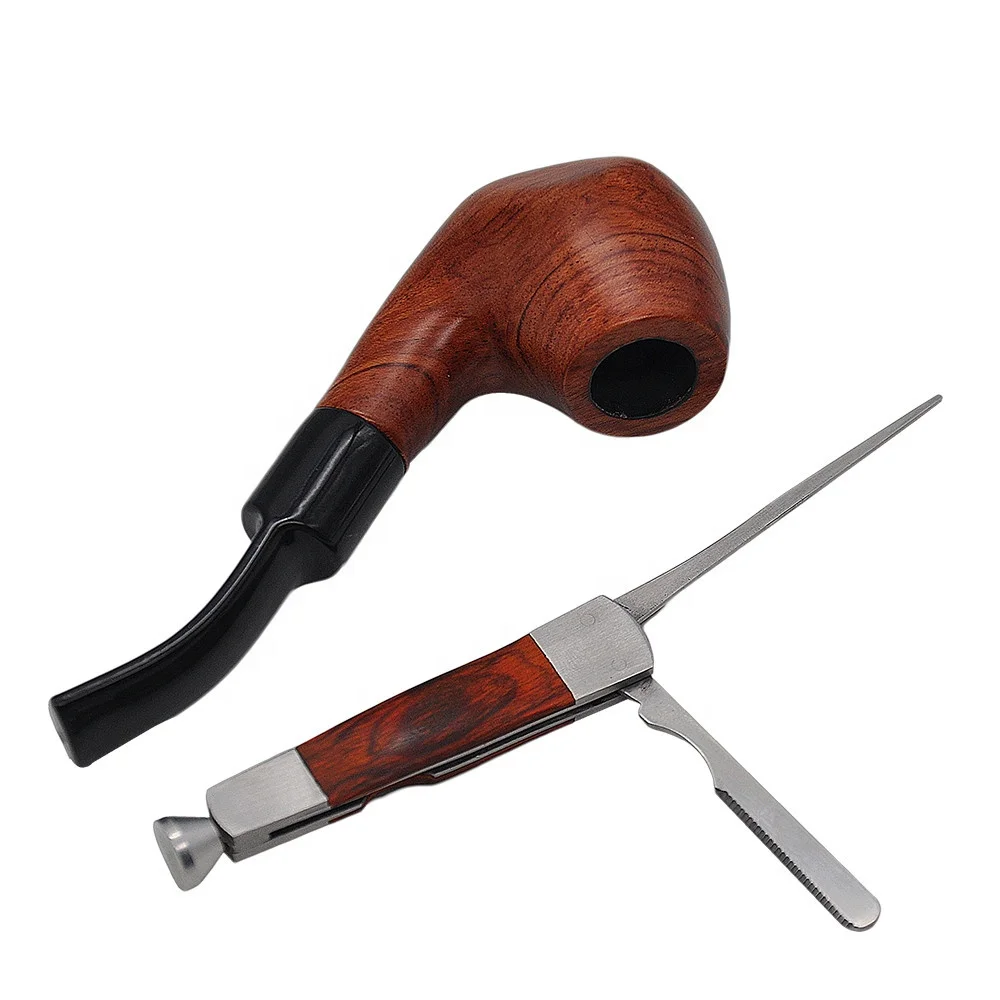 Tobacco Smoking 3in1 Red Wood Stainless Steel Pipe Cleaning Reamers Tamper Tool