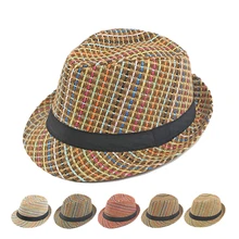 Wholesales Multi Woven Fedora Women Tape Decor Plaid Cowboy Straw Hat For Holidays Vacations