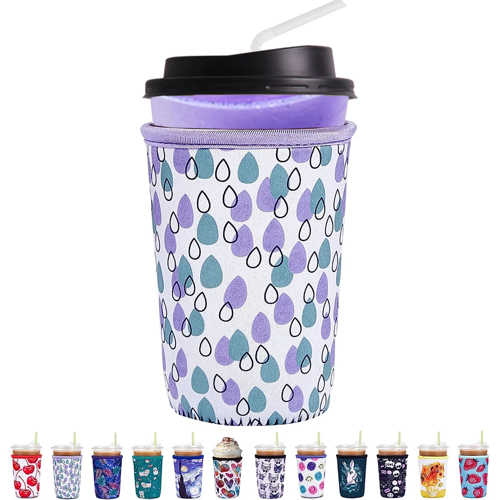 Printed Insulator Iced Cup Sleeve Reusable Custom Neoprene Black Coffee