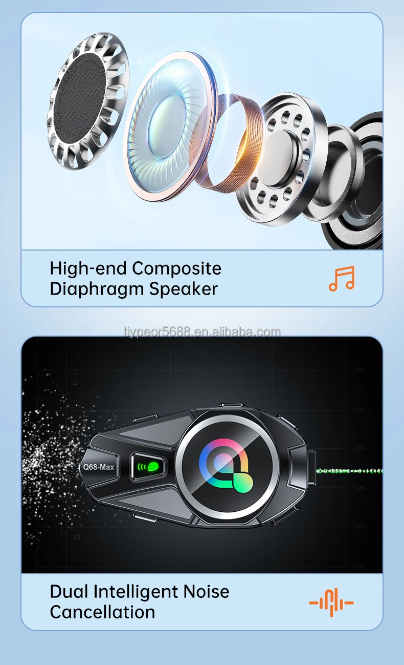 product tiypeor motorcycle helmet bt headset 2 riders 500m intercom tft color display ipx6 waterproof noise reduction auto answer-9