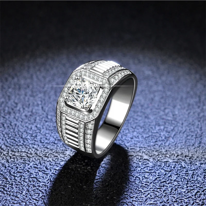 Harlembling Black Moissanite Men's Ring – Solid 925 Sterling Silver – Italian Made – Passes Tester