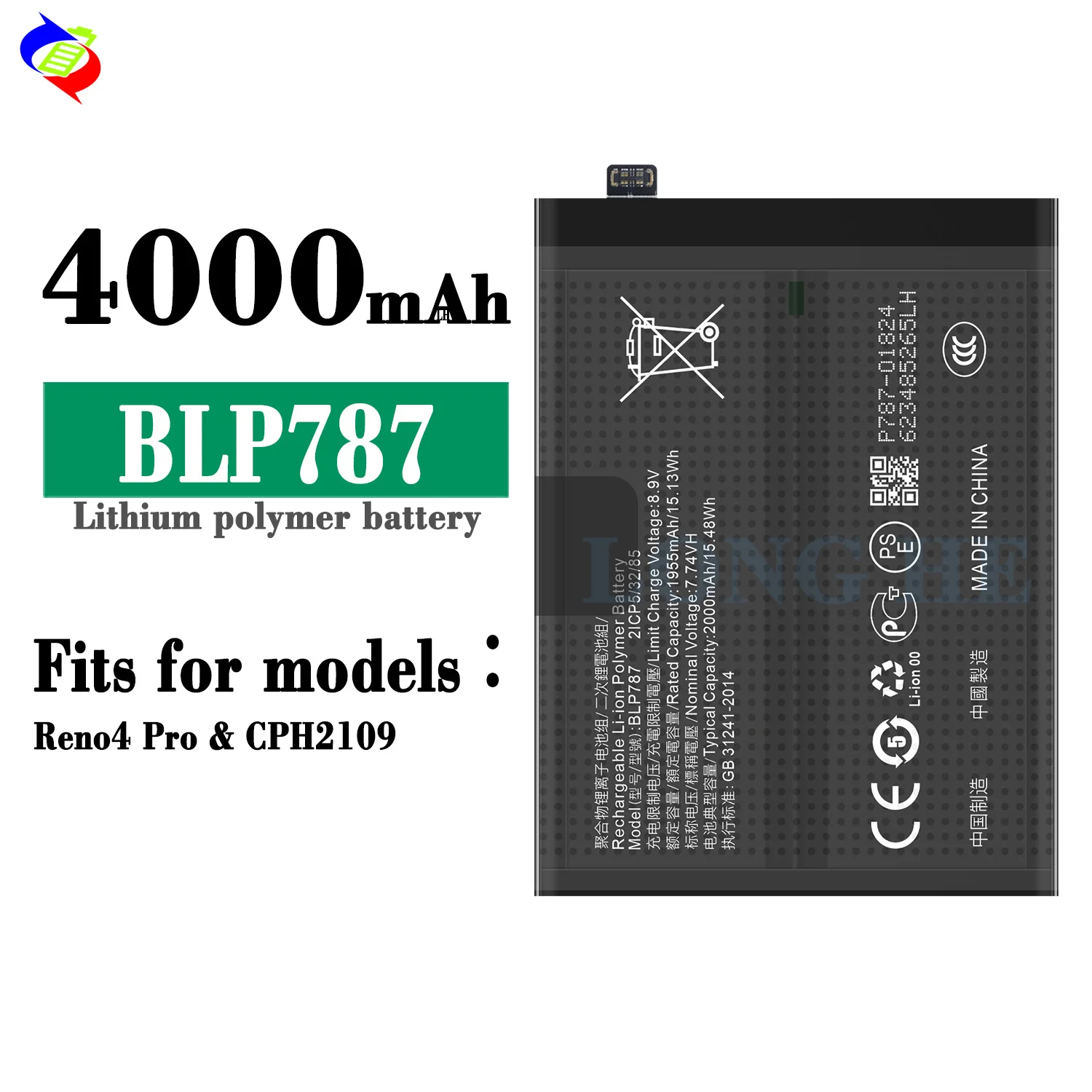 BLP789 Batteria ad alta resistenza compatibile per OPPO Reno 4 5G, batteria per telefono ad alta capacità da 2500 mAh, con kit di attrezzi completi BLP789 Batteria ad alta resistenza compatibile per OPPO Reno 4 5G, batteria per telefono ad alta capacità da 2500 mAh, con kit di attrezzi completi