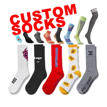 (FY) OEM mens meias socken Embroidered calcetines custom made design logo cotton sports socks sox crew sport socks stock