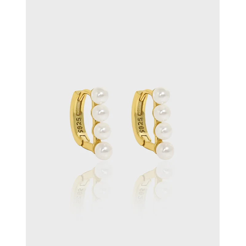 Korean Version of Niche Design, Minimalist Temperament, Versatile Geometric Circular Pearl Texture S925 Pure Silver Ear Buckle