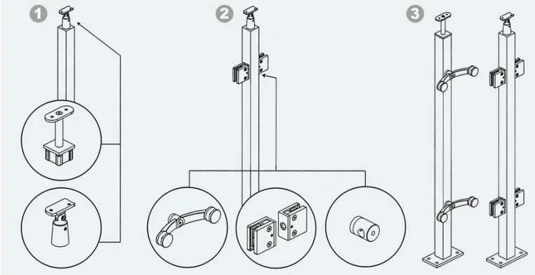 Customized Exterior Stainless Steel Square or Round Balusters Tempered Glass Railings/Modern Interior Balustrades for Stairs manufacture