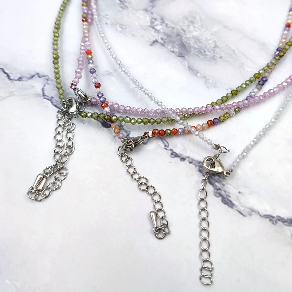 Natural Tiny Beaded Gemstone New Loose Bead Design Handmade Crystal Faceted  2mm Chain Necklace for DIY Pendant Jewelry