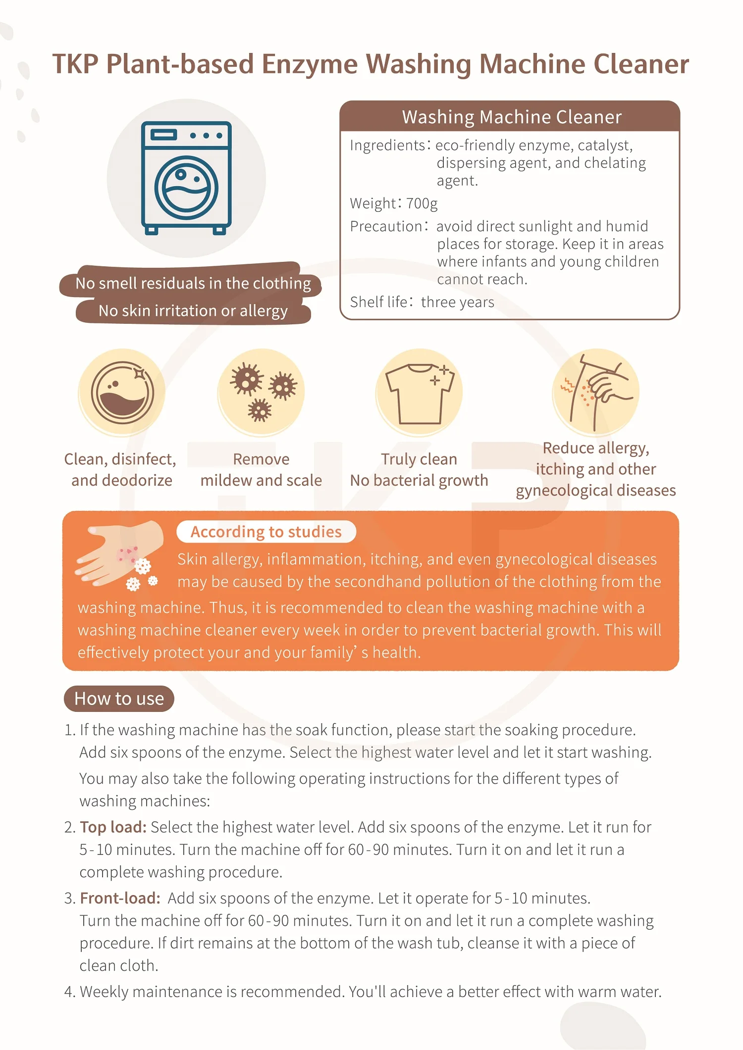 Tkp Plantbased Enzyme Washing Machine Deep Clean Cleaner Powder Home