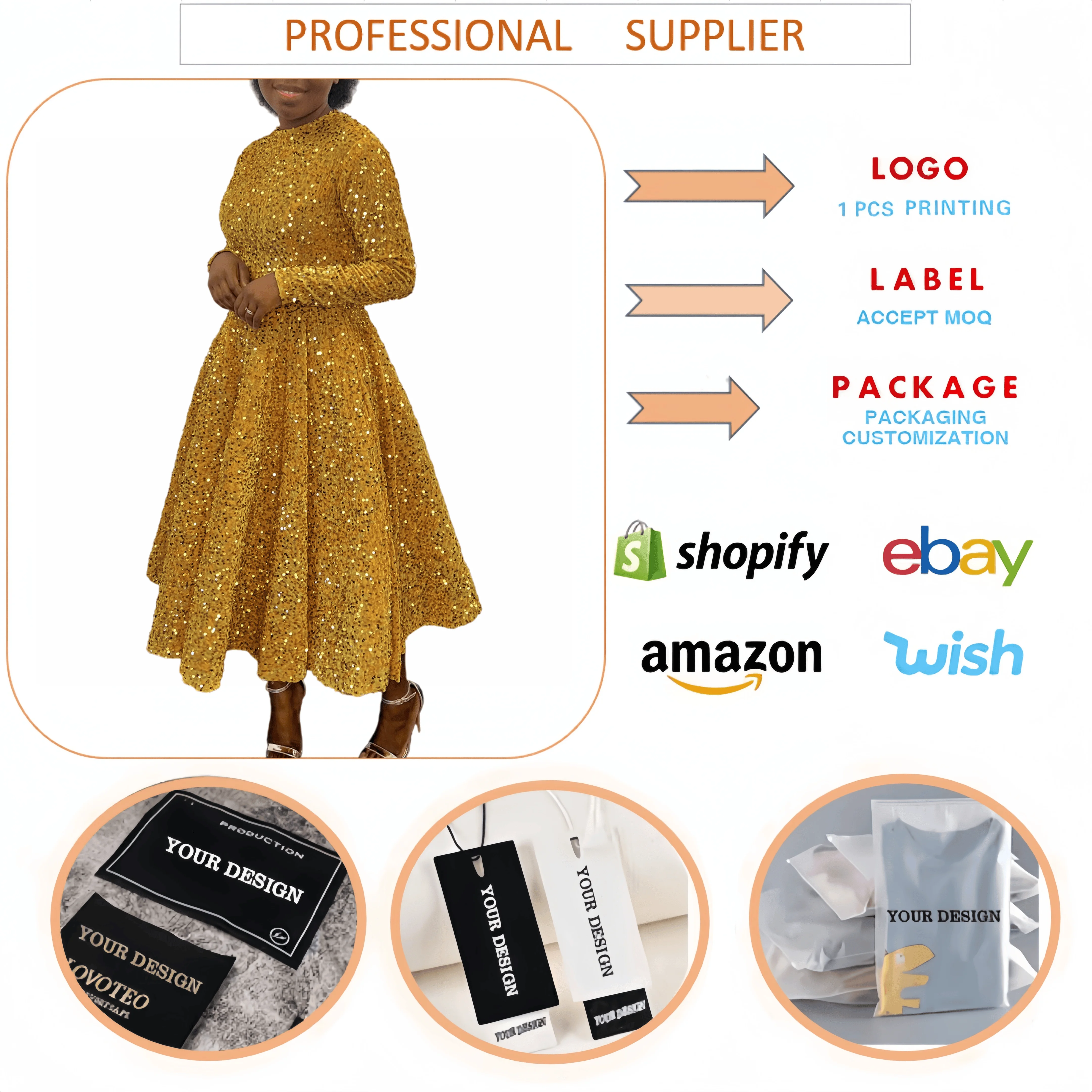 D469 Trendy Party Dress for Women O-neck Long Sleeve High Waist A-line  Sequin Dress Elegant Gowns for Women Evening Dresses