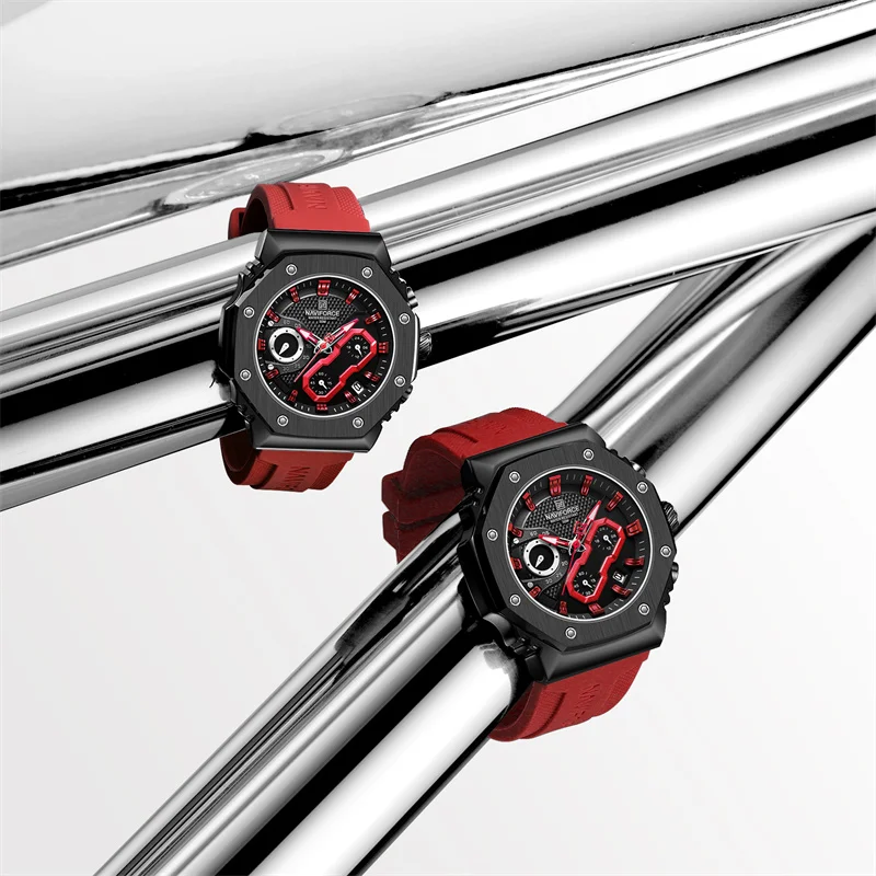 NAVIFORCE 8035 BRR Red Silicone Strap Waterproof Sport Watches