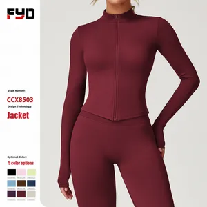 Hot Sale Soft Nylon/Spandex Breathable Workout Top Long Sleeve Zipper Sports Women's Gym Yoga Jackets Quick Dry Custom Logo