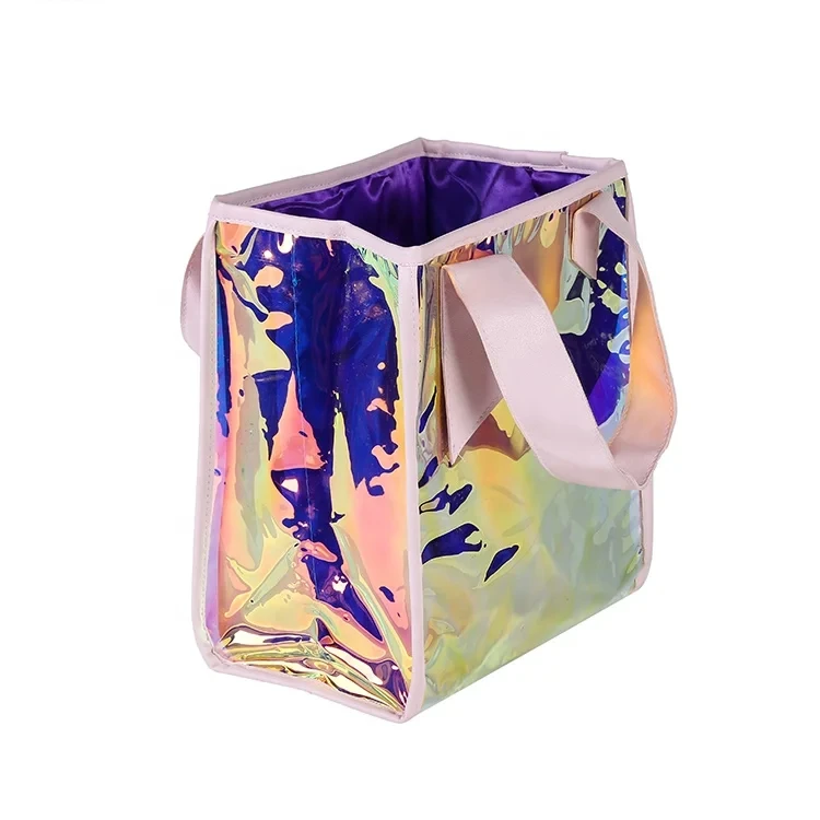 Personalized Transparent PVC Cosmetic Bag Holographic Woman Tote Shopping Bags