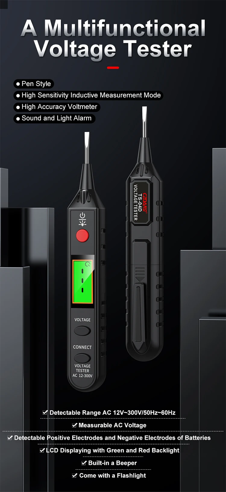 High Sensitivity Measurable Ac Voltage 12v300v Digital Voltage Tester