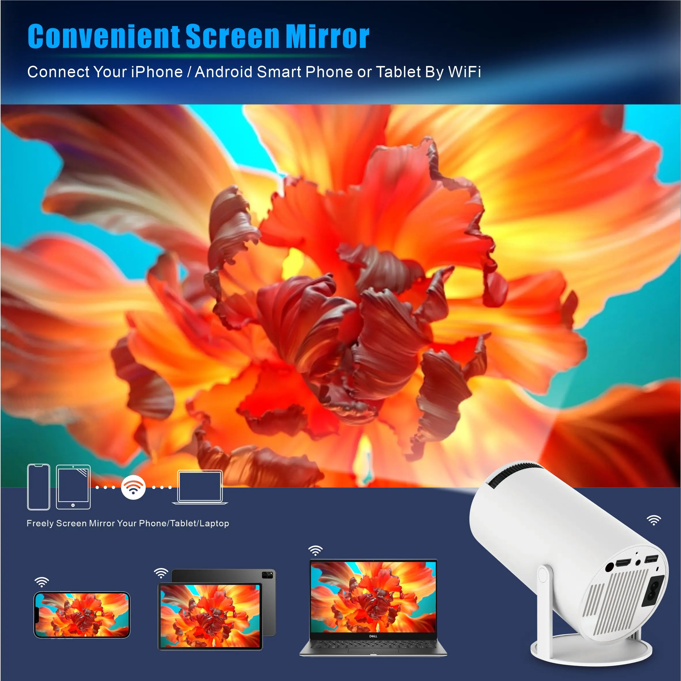 Outdoors Mini Video Projector 720P Home Theater Portable 130inch Screen Projection Display WIFI BT HY300 Smart Projectors
