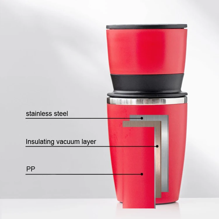 Portable All-In-One Pour Over Coffee Maker Adjustable Hand-mill Burr Grinder with Insulated Tumbler for Travel Camping Hiking
