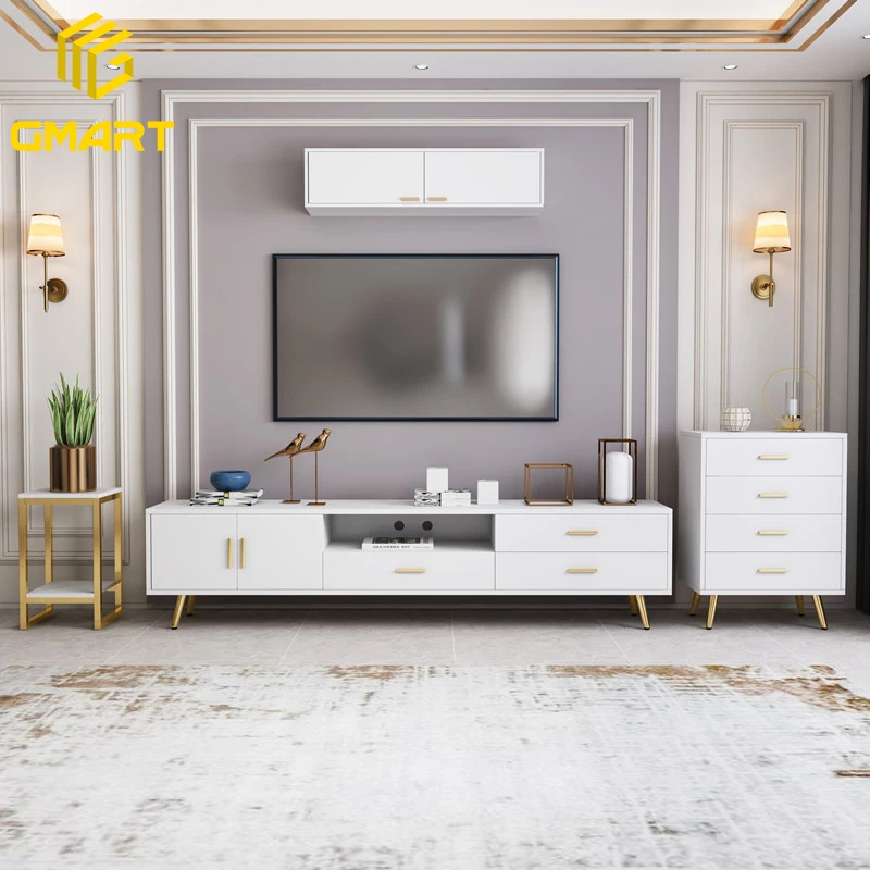 Gmart Classic Latest Designs Furniture Set Leather Upholstery Wooden Modern Led Lighting Tv Stand Cabinets Table