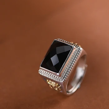 Geometric Punk Style S925 Sterling Silver Ring Watch With Agate