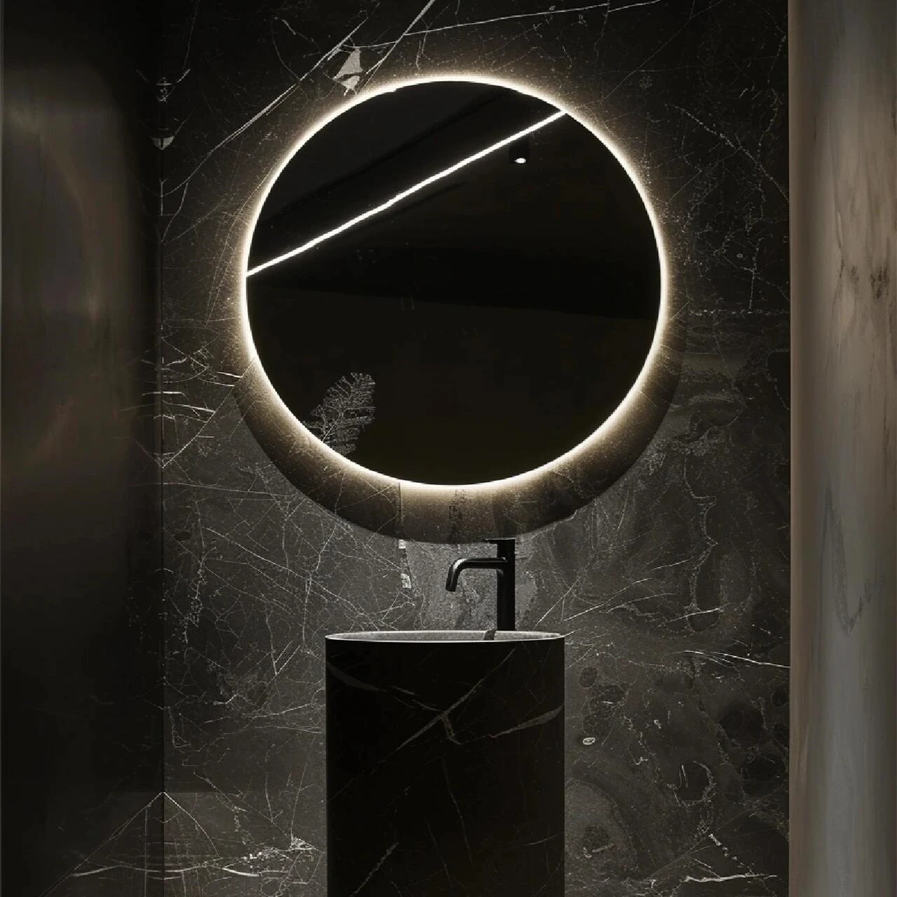 Custom Simple Design Hotel Golden Circular Round Bathroom Wall Mounted Smart Mirror