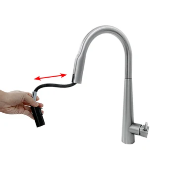Kitchen pull-out 304 stainless steel sink pull type dual induction faucet