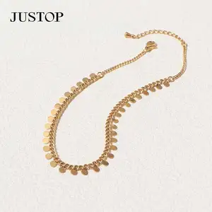 Wholesale Custom 18K Gold Plated Stainless Steel Small Coin Disc Charm Fashion Anklet for Party Waterproof Foot Jewelry