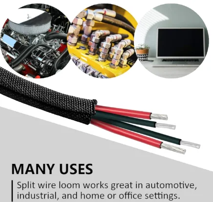 Black Split PET Self Closing Wrap Cable Sleeve Braided Split Loom Cable ...