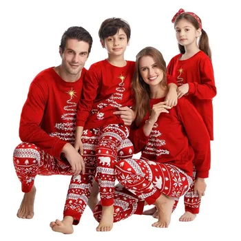 Christmas Printed Matching Family Pajamas Sets Xmas Winter Cotton Soft Pants Pajamas