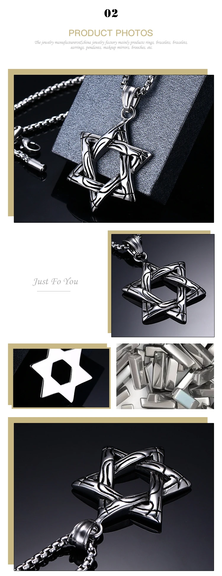 Vintage creative design six-pointed star pendant titanium steel men's necklace PN-243