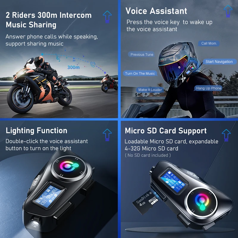 Q58 Max バイク用アクセサリー ヘルメット インターコム ヘッドセット 