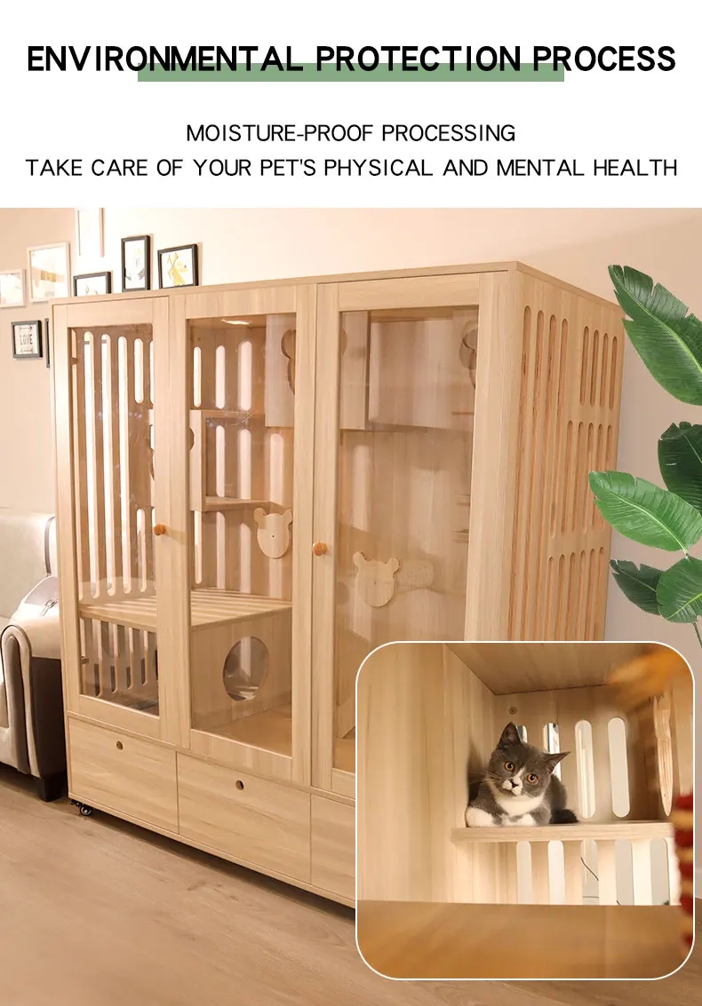 Luxury Solid Wooden Large Space 3 Layer Cat Villa Pet Condo House